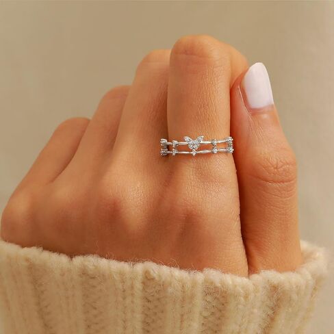 Butterfly Rings for Women 925 Sterling Silver 14K Gold Plated Dainty Cubic Zirconia Rings 2 Layered Branch Twig Ring Open Adjustable Stackable Rings Jewelry Easter Gifts in Kuwait
