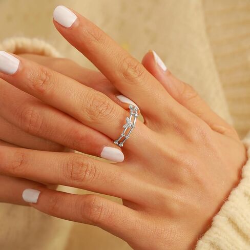 Butterfly Rings for Women 925 Sterling Silver 14K Gold Plated Dainty Cubic Zirconia Rings 2 Layered Branch Twig Ring Open Adjustable Stackable Rings Jewelry Easter Gifts in Kuwait
