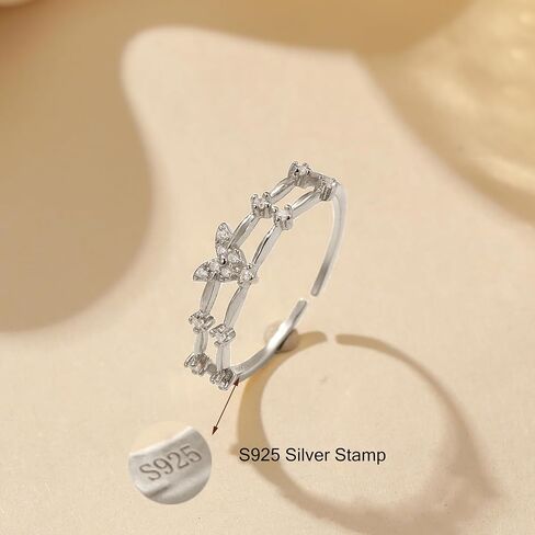 Butterfly Rings for Women 925 Sterling Silver 14K Gold Plated Dainty Cubic Zirconia Rings 2 Layered Branch Twig Ring Open Adjustable Stackable Rings Jewelry Easter Gifts in Kuwait