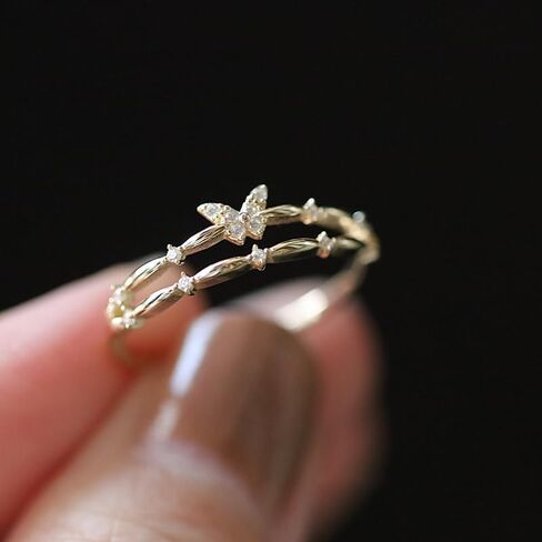 Butterfly Rings for Women 925 Sterling Silver 14K Gold Plated Dainty Cubic Zirconia Rings 2 Layered Branch Twig Ring Open Adjustable Stackable Rings Jewelry Easter Gifts in Kuwait