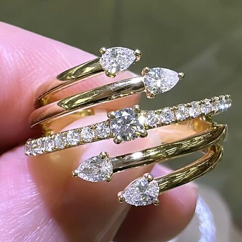 Wrap Around Full Star Ring Simulated Diamond Women's Ring Cubic Zirconia Crystal Lucky Star Water Drop Ring Heart Ring Gold Ring Stacking Statement Band Eternity Promise Ring Dainty Ring for Women（8） in Saudi Arabia