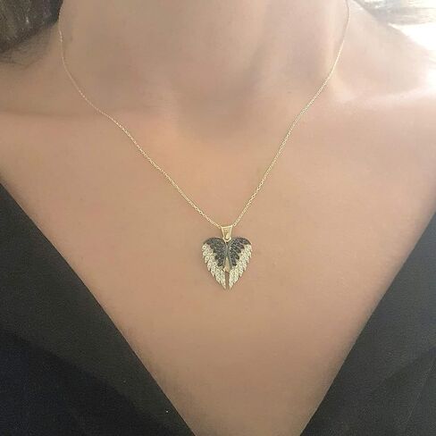 14K Real Solid Gold Elegant Double Angel Wings and Heart Personalized Pendant Necklace for Women | Custom Name Necklaces in Saudi Arabia