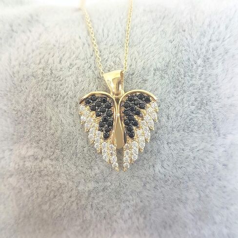 14K Real Solid Gold Elegant Double Angel Wings and Heart Personalized Pendant Necklace for Women | Custom Name Necklaces in Saudi Arabia