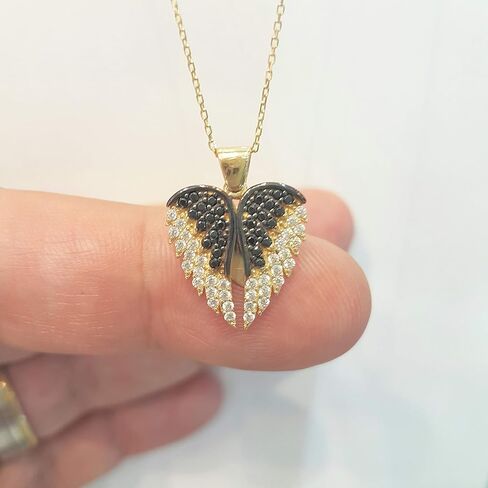 14K Real Solid Gold Elegant Double Angel Wings and Heart Personalized Pendant Necklace for Women | Custom Name Necklaces in Saudi Arabia