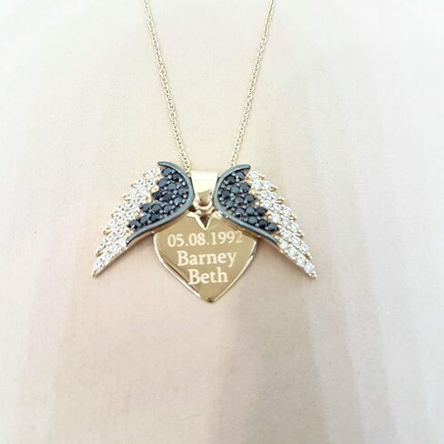 14K Real Solid Gold Elegant Double Angel Wings and Heart Personalized Pendant Necklace for Women | Custom Name Necklaces in Saudi Arabia