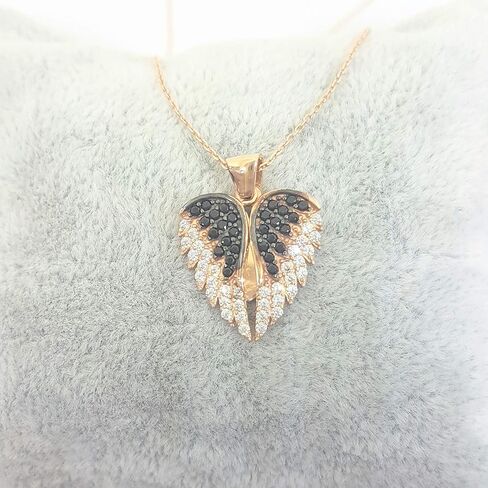14K Real Solid Gold Elegant Double Angel Wings and Heart Personalized Pendant Necklace for Women | Custom Name Necklaces in Saudi Arabia