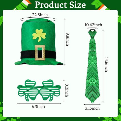6pcs St. Patrick's Day Party Outfit Set Man St Patrick's Day Outfit for Woman Man Kids Adult Unisex Irish Shamrock Green Top Hat Bow Tie Necklace Necktie Clover Glasses Socks Irish Parade Decorations in Saudi Arabia