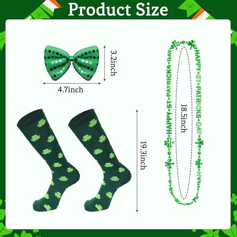 6pcs St. Patrick's Day Party Outfit Set Man St Patrick's Day Outfit for Woman Man Kids Adult Unisex Irish Shamrock Green Top Hat Bow Tie Necklace Necktie Clover Glasses Socks Irish Parade Decorations in Saudi Arabia