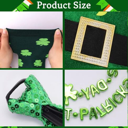 6pcs St. Patrick's Day Party Outfit Set Man St Patrick's Day Outfit for Woman Man Kids Adult Unisex Irish Shamrock Green Top Hat Bow Tie Necklace Necktie Clover Glasses Socks Irish Parade Decorations in Saudi Arabia