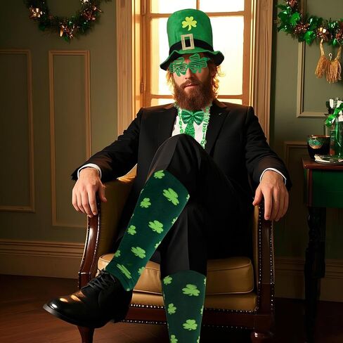 6pcs St. Patrick's Day Party Outfit Set Man St Patrick's Day Outfit for Woman Man Kids Adult Unisex Irish Shamrock Green Top Hat Bow Tie Necklace Necktie Clover Glasses Socks Irish Parade Decorations in Saudi Arabia