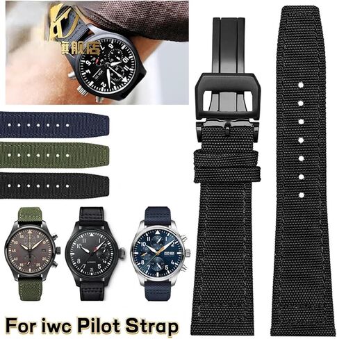 النايلون جلد البقر حزام الساعات ، ل IWC الطيار البرتغال حزام ساعة من القماش 20 مللي متر 21 مللي متر 22 مللي متر سوار أسود Armygreen الأزرق جلد البقر حزام المعصم in Kuwait