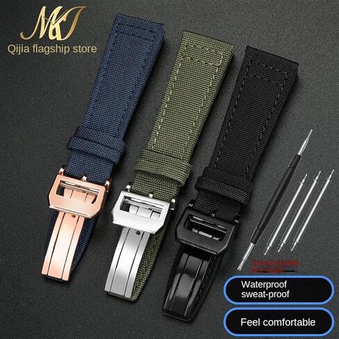 النايلون جلد البقر حزام الساعات ، ل IWC الطيار البرتغال حزام ساعة من القماش 20 مللي متر 21 مللي متر 22 مللي متر سوار أسود Armygreen الأزرق جلد البقر حزام المعصم in Kuwait