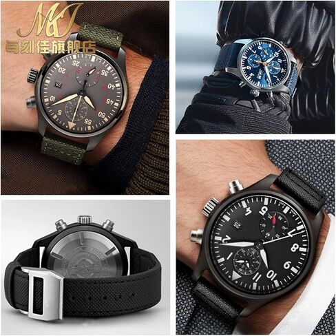 النايلون جلد البقر حزام الساعات ، ل IWC الطيار البرتغال حزام ساعة من القماش 20 مللي متر 21 مللي متر 22 مللي متر سوار أسود Armygreen الأزرق جلد البقر حزام المعصم in Kuwait