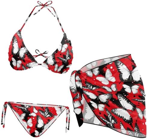 Ditsy Floral Women 3 Piece Swimsuits Marble Fluid Halter Stretch Bikini Jamaican Flag with Beach Cover Up Wrap Skirt in Saudi Arabia