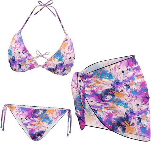 Ditsy Floral Women 3 Piece Swimsuits Marble Fluid Halter Stretch Bikini Jamaican Flag with Beach Cover Up Wrap Skirt in Saudi Arabia