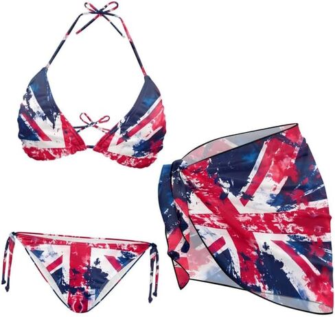 Ditsy Floral Women 3 Piece Swimsuits Marble Fluid Halter Stretch Bikini Jamaican Flag with Beach Cover Up Wrap Skirt in Saudi Arabia