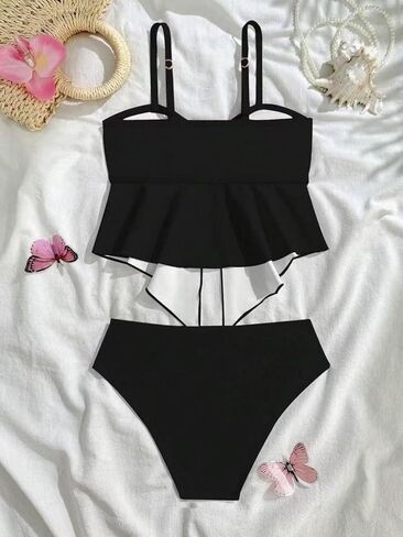 Women's Floral Print 2 Piece Bikini Sets 3D Flower Camisole Tops Sleeveless Bathing Suit Swimsuits in Saudi Arabia