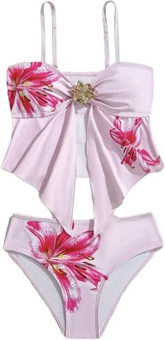 Women's Floral Print 2 Piece Bikini Sets 3D Flower Camisole Tops Sleeveless Bathing Suit Swimsuits in Saudi Arabia