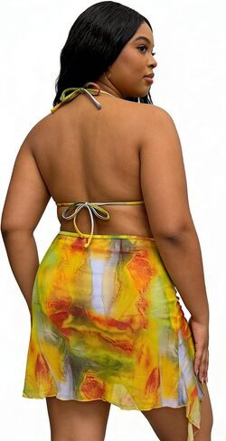 مثير المرأة زائد حجم 3 قطعة ملابس السباحة الأزهار طباعة المايوه الرسن مثلث بيكيني مجموعة مع التستر تنورة in Kuwait