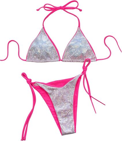 OYOANGLE Women's 2 Piece Glitter Sequin Bathing Suit Cheeky Triangle String Thong Bikini Set in Saudi Arabia
