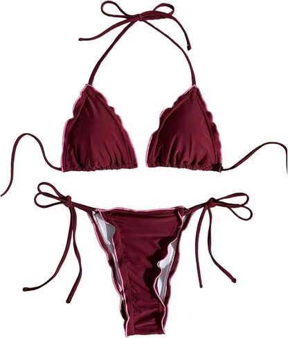 Floerns Women's Triangle Bikini Sets Lettuce Trim Halter String Swimsuit 2 Piece Bathing Suit in Saudi Arabia