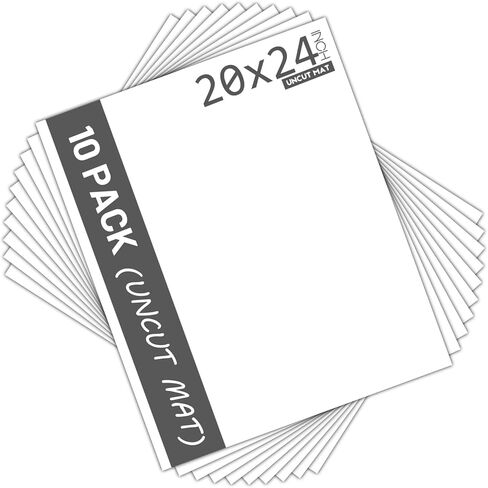 Mat Board Center, Pack of 10, 20x24 Uncut White Color Mats Mat Boards - Acid Free, 4-Ply Thickness, White Core - Great for Pictures, Photos, Framing Backing in Kuwait