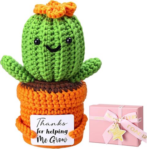 HunnmingRe Valentine's Day Appreciation Gifts Thank You for Helping Me Grow Crochet Doll Cactus Positive with Card Handmade Knitting Crochet Dolls for Teacher Holiday Appreciation Gifts in Saudi Arabia