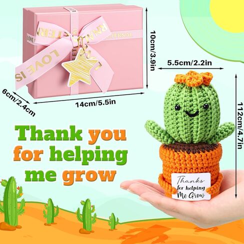 HunnmingRe Valentine's Day Appreciation Gifts Thank You for Helping Me Grow Crochet Doll Cactus Positive with Card Handmade Knitting Crochet Dolls for Teacher Holiday Appreciation Gifts in Saudi Arabia