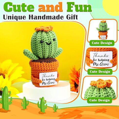 HunnmingRe Valentine's Day Appreciation Gifts Thank You for Helping Me Grow Crochet Doll Cactus Positive with Card Handmade Knitting Crochet Dolls for Teacher Holiday Appreciation Gifts in Saudi Arabia