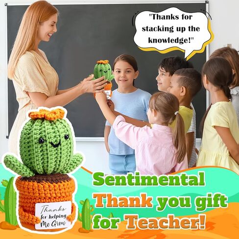 HunnmingRe Valentine's Day Appreciation Gifts Thank You for Helping Me Grow Crochet Doll Cactus Positive with Card Handmade Knitting Crochet Dolls for Teacher Holiday Appreciation Gifts in Saudi Arabia