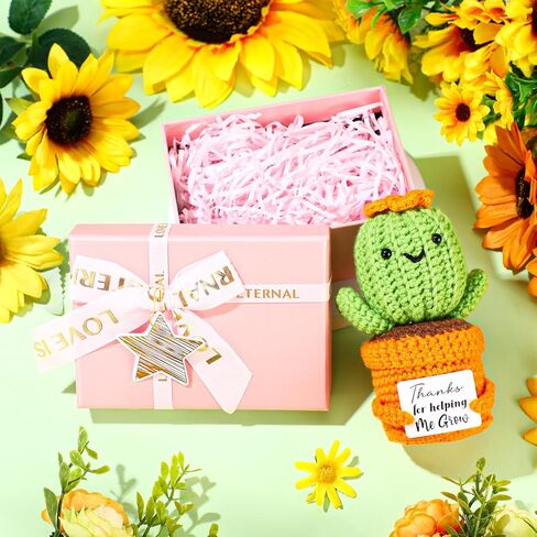 HunnmingRe Valentine's Day Appreciation Gifts Thank You for Helping Me Grow Crochet Doll Cactus Positive with Card Handmade Knitting Crochet Dolls for Teacher Holiday Appreciation Gifts in Saudi Arabia
