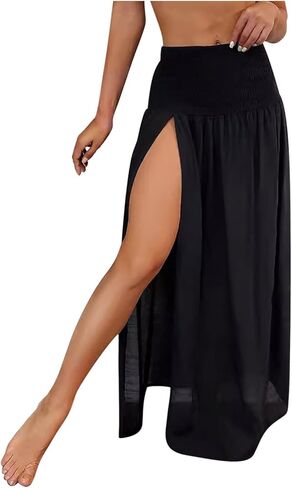 Beach Cover Ups for Women Fashion Semi-Sheer Swim Bathing Suit Summer Split Thigh Maxi Skirt Swimsuit Coverup in Saudi Arabia