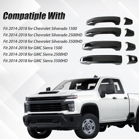 غطاء مقبض الباب الخارجي باللون الأسود من AUCERAMIC غطاء لاصق بدون أزرار مناسب 2014-2018 لسيارة Chevy شيفروليه سيلفرادو GMC Sierra 1500 2500HD 3500HD Suvs Trucks Car Caps Trim Protector in Saudi Arabia