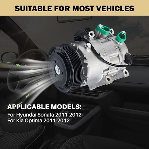 Air Conditioner AC Compressor Fits for Hyundai Sonata 2.0L 2.4L 2011-2012, for Kia Optima 2.0L 2.4L 2011-2012, CO 11218C AC Compressor, Replaces CO-11218C, 178317, 977013R000, 977013R000RU in Saudi Arabia