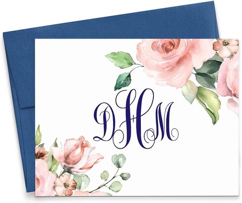 Floral Monogram Stationary Set FOLDED NOTE CARDS, Monogrammed Stationary Set with Envelopes, Personalized Monogram Stationery Set for Women, Your Choice of Colors and Quantity in Kuwait