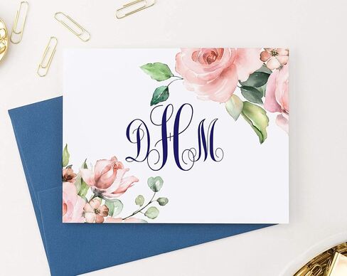 Floral Monogram Stationary Set FOLDED NOTE CARDS, Monogrammed Stationary Set with Envelopes, Personalized Monogram Stationery Set for Women, Your Choice of Colors and Quantity in Kuwait