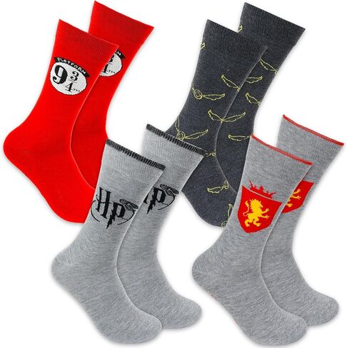 Harry Potter Socks for Men - 4 Pc Bundle with Hogwarts Crew Length Socks for Men Plus Stickers | Harry Potter Gift Set for Teens, Boys in Saudi Arabia