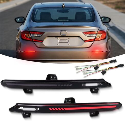 GeeGee Smoked Lens Rear Fog Bumper Reflector Brake Tail Sequential Flash Singal Lights Lamp Compatible with 2018-2020 2021Honda Accord 10th Plug and play (White) in Saudi Arabia