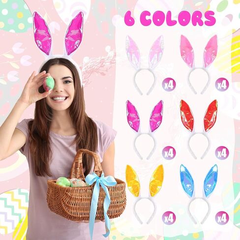 Zeyune 24 قطعة من عصابات رأس أرنب عيد الفصح التقزح اللوني لأذن أرنب عيد الفصح 6 ألوان لطيفة على شكل أرنب من أجل إكسسوارات زي حفلات الأرنب in Saudi Arabia