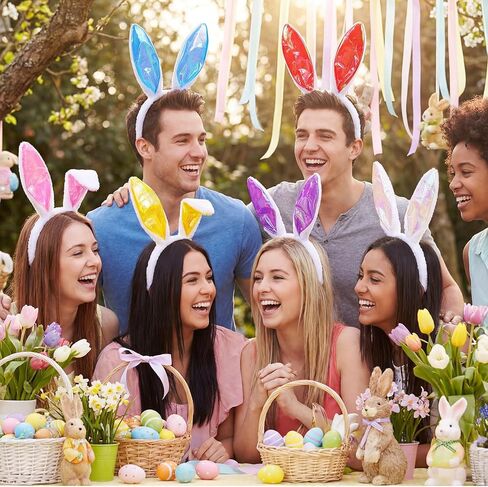 Zeyune 24 قطعة من عصابات رأس أرنب عيد الفصح التقزح اللوني لأذن أرنب عيد الفصح 6 ألوان لطيفة على شكل أرنب من أجل إكسسوارات زي حفلات الأرنب in Saudi Arabia