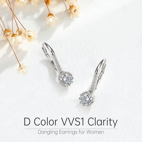 Moissanite Earrings for Women, 925 Sterling Silver Drop Dangle Earrings, Hypoallergenic Leverback Earring for Sensitive Ear, D Color VVS1, Diamond Birthday Bridal Wedding Jewelry Gift, 0.5ct*2 in Saudi Arabia