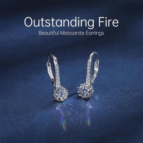 Moissanite Earrings for Women, 925 Sterling Silver Drop Dangle Earrings, Hypoallergenic Leverback Earring for Sensitive Ear, D Color VVS1, Diamond Birthday Bridal Wedding Jewelry Gift, 0.5ct*2 in Saudi Arabia