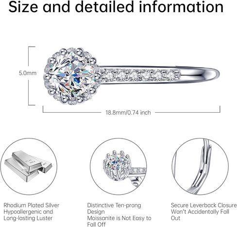 Moissanite Earrings for Women, 925 Sterling Silver Drop Dangle Earrings, Hypoallergenic Leverback Earring for Sensitive Ear, D Color VVS1, Diamond Birthday Bridal Wedding Jewelry Gift, 0.5ct*2 in Saudi Arabia