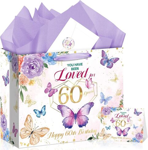 90th Birthday Gifts for Women Floral Butterfly 90th Birthday Gift Bag with Purple Wrapping Paper Card Sticker Envelope for Mom Grandma Cheers to 90 Years Old 1936 Party Presents Decorations Supplies in Saudi Arabia