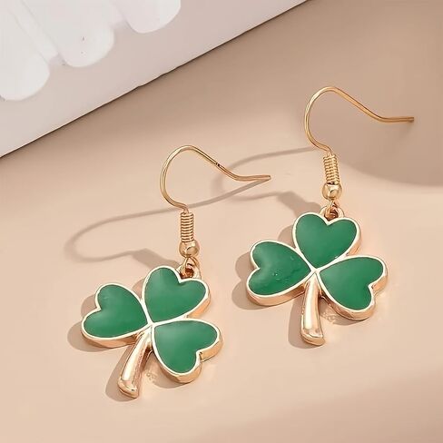 St. Patrick's Day Earrings for Women, Golden Irish Shamrock Dangle Earrings, Green Clover Earrings St Patrick's Day Accessories in Saudi Arabia