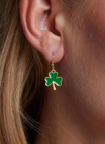 St. Patrick's Day Earrings for Women, Golden Irish Shamrock Dangle Earrings, Green Clover Earrings St Patrick's Day Accessories in Saudi Arabia