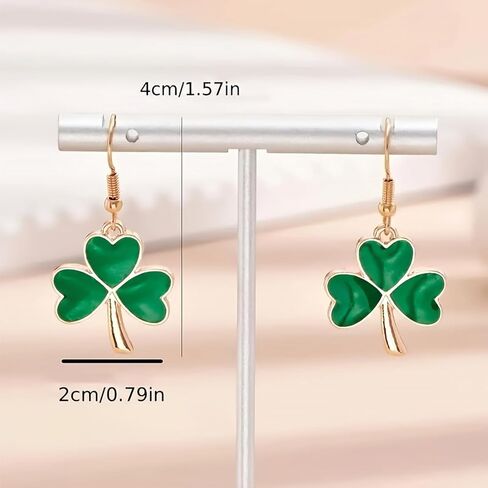 St. Patrick's Day Earrings for Women, Golden Irish Shamrock Dangle Earrings, Green Clover Earrings St Patrick's Day Accessories in Saudi Arabia