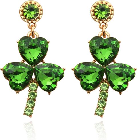 أقراط متدلية أنيقة من الفضة لعيد القديس باتريك على شكل البرسيم أقراط كريستال خضراء للنساء مجوهرات عصرية للسيدات in Kuwait