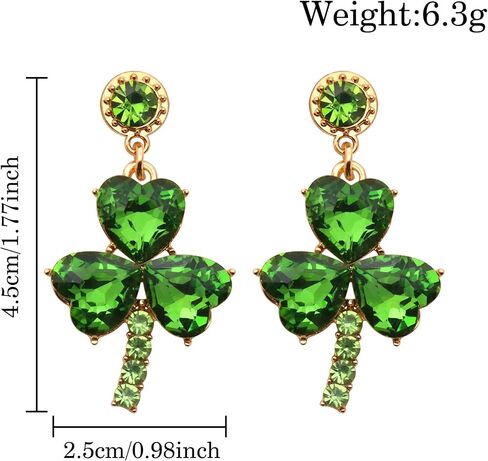 أقراط متدلية أنيقة من الفضة لعيد القديس باتريك على شكل البرسيم أقراط كريستال خضراء للنساء مجوهرات عصرية للسيدات in Kuwait