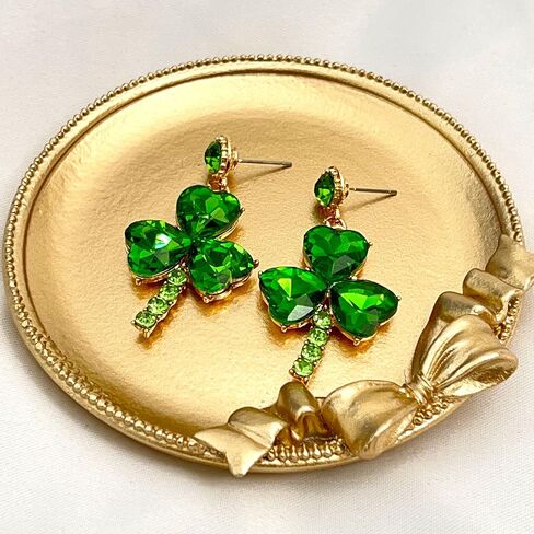 أقراط متدلية أنيقة من الفضة لعيد القديس باتريك على شكل البرسيم أقراط كريستال خضراء للنساء مجوهرات عصرية للسيدات in Kuwait